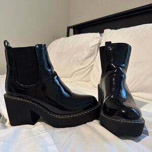 Forever 21 Black Patent Platform Chelsea Booties
